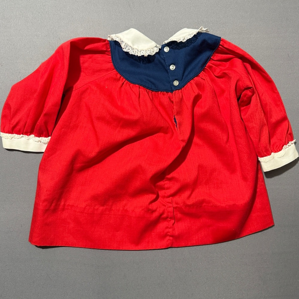 Vintage Nanette Red Blue Cherry Embroidered Baby Dress Size 2T - Picture 3 of 3